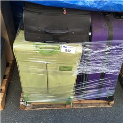 PALLET LOT OF ASSORTED SUITE CASES FILLED WITH CLOTHING   ( WINNING BIDDER MUST