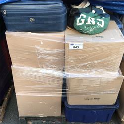 PALLET LOT OF ASSORTED HOUSEHOLD & CLOTHING   ( WINNING BIDDER MUST