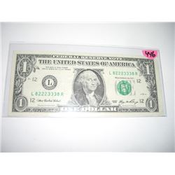 2006 SERIES RARE *3/3/2 SERIAL DIGITS* $1.00 SERIAL # *L82223338. NICE US DOLLAR*!! DOLLAR CAME OUT
