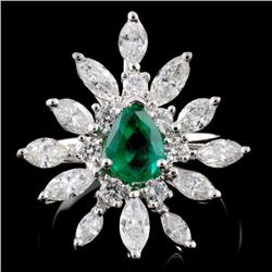 18K White Gold 0.73ct Emerald & 1.51ctw Diamond Ri