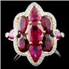 Image 1 : 18k Gold 4.50ct Ruby & 0.18ct Diamond Ring