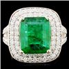 Image 1 : 18K Gold 3.80ct Emerald & 1.09ctw Diamond Ring
