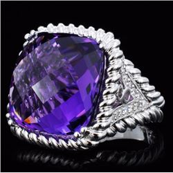 18K Gold 23.51ct Amethyst & 0.43ct Diamond Ring