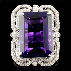 18K Gold 15.40ct Amethyst & 1.10ctw Diamond Ring