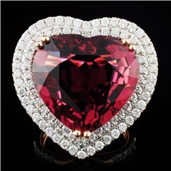 18K Gold 16.47ct Rubellite Tourmaline & 1.76ctw Di