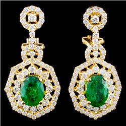 18K Gold 1.98ct Emerald & 1.85ctw Diamond Earrings