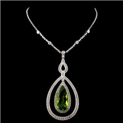 14K White Gold 9.29ct Peridot & 1.95ct Diamond Nec