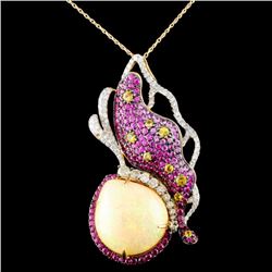 18K Gold 23.64ct Opal & 1.55ctw Diamond Pendant