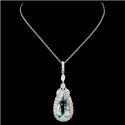 18K Gold 9.30ct Aquamarine & 1.00ctw Diamond Penda