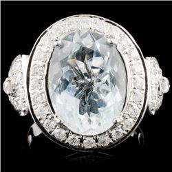 14K Gold 5.63ct Aquamarine & 0.79ctw Diamond Ring