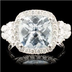 14K Gold 2.77ct Aquamarine & 0.77ctw Diamond Ring