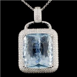 18K Gold 36.02ct Aquamarine & 3.05ctw Diam Pendant