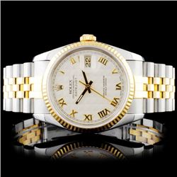 Rolex YG/SS DateJust 36mm Ivory Pyramid Wristwatch