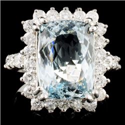 14K Gold 5.20ct Aquamarine & 1.21ctw Diamond Ring