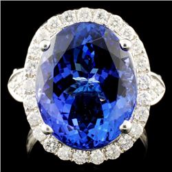 18K Gold 10.72ct Tanzanite & 0.87ctw Diamond Ring