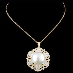 18K Gold 14MM Pearl & 2.26ctw Diamond Pendant