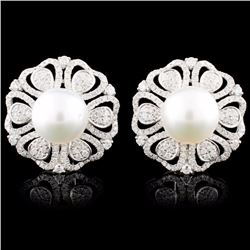 18K Gold 11MM Pearl & 2.04ctw Diamond Earrings