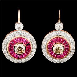 14K Gold 1.81ct Ruby & 2.32ctw Diamond Earrings