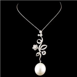 18K Gold 12-16MM Pearl & 0.69ctw Diamond Pendant