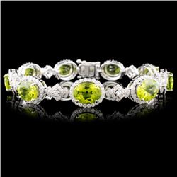14K Gold 16.40ctw Peridot & 2.75ctw Diamond Bracel