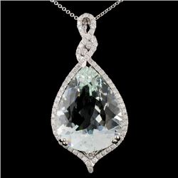 14K Gold 18.40ctw Aquamarine & 0.78ctw Diamond Pen