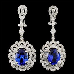 18K Gold 6.66ctw Tanzanite & 3.31ctw Diamond Earri