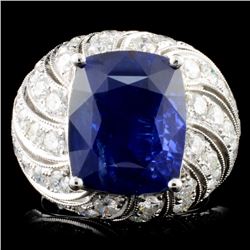 *GIA 18K Gold 10.60ct Sapphire & 2.87ctw Diam Ring