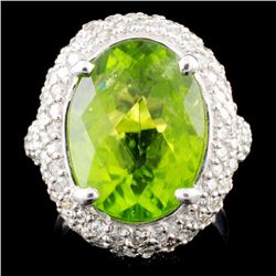 14K Gold 9.28ct Peridot & 2.40ctw Diamond Ring