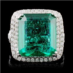 18K W Gold 9.87ct Emerald & 1.33ct Diamond Ring