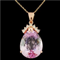 14K Gold 25.50ct Kunzite & 0.40ctw Diamond Pendant