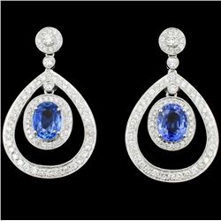 18K Gold 4.21ct Sapphire & 1.53ct Diamond Earrings