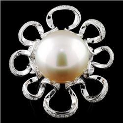 18K WG 14.00mm South Sea Pearl & 0.70ct Diamond Ri