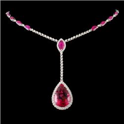 14K Gold 14.57ct Rubellite & 1.56ct Diam Necklace