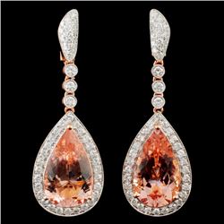 14K Gold 17.44ct Morganite & 2.61ctw Diamond Earri