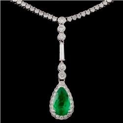 18K White Gold 1.81ct Emerald & 4.15ct Diamond Nec