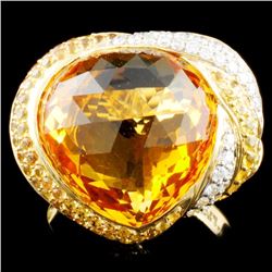 14K Gold  14.22ct Citrine & 0.27ctw Diamond Ring