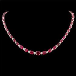 14K Gold 30.00ctw Ruby & 1.00ctw Diamond Necklace
