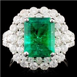 18K W Gold 3.54ct Emerald & 1.77ct Diamond Ring