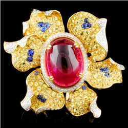 18K Gold 12.04ct Rubellite Tourmaline & 0.68ctw Di