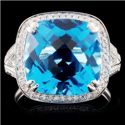18K Gold 8.74ct Topaz & 0.25ctw Diamond Ring