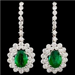 18K Gold 2.25ct Emerald & 2.28ctw Diamond Earrings