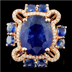 18K Gold 7.21ctw Sapphire & 0.24ctw Diamond Ring