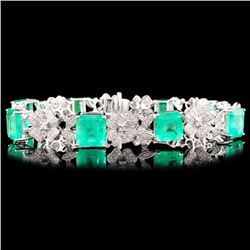 18K Gold 17.70ct Emerald & 2.16ctw Diamond Bracele