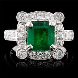 18K White Gold 1.63ct Emerald & 1.04ct Diamond Rin