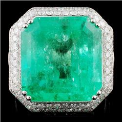 18K White Gold 23.83ct Emerald & 3.98ct Diamond Ri