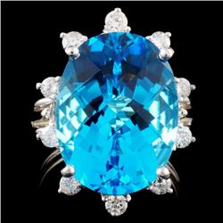 14K Gold 11.14ct Topaz & 0.42ctw Diamond Ring