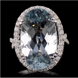 18K Gold 10.00ct Aquamarine & 0.91ct Diamond Ring