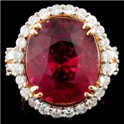 18K Gold 11.15ct Rubellite & 1.26ctw Diamond Ring