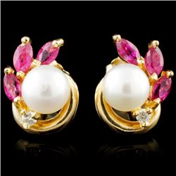 14K Gold 0.87ctw Ruby & 0.05ctw Diamond Earrings