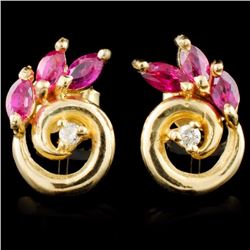 14K Gold 0.82ctw Ruby & 0.05ctw Diamond Earrings